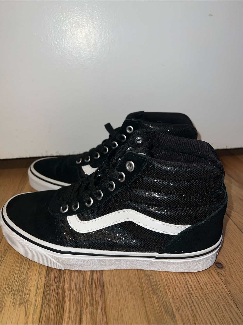 Vans Black SK8-Hi High-Top Sneakers with Glitter Size 7